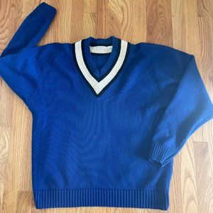Claiborne Vintage 90’s Men’s Blue, Beige & Black Cotton V-Neck Sweater Size M